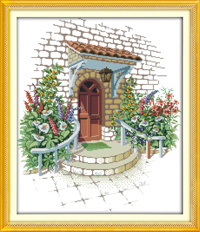 

Flowers garden cross stitch kit landscape18ct 14ct 11ct count printed canvas stitching embroidery DIY handmade needlework