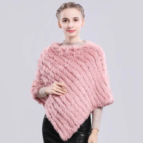 dark pink Модное пончо из натурального кроличьего меха, шарф из натурального кроличьего меха, вязаные эластичные женские вечерние шарфы из натурального кроличьего меха - Цвет: dark pink