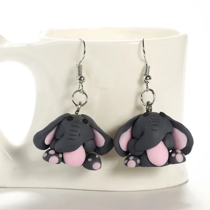 Модные серьги-капельки из полимерной глины милый слон мультфильма аксессуары