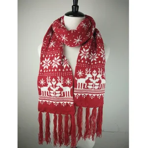 Лидер продаж 2017, классический дизайнерский вязаный шарф унисекс с оленями для женщин и мужчин, Рождественский шарф с бахромой, черный, красный цвет LL171010