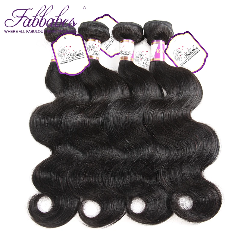 Fabbabes Hair Peruvian Body Wave With Closure 100% Remy Human 4 Bundles 4*4 Free Middle Part Lace | Шиньоны и парики
