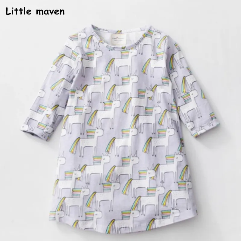 

Little maven 2018 new summer baby girls brand dress kids Cotton striped animal print children short sleeve dresses S0323
