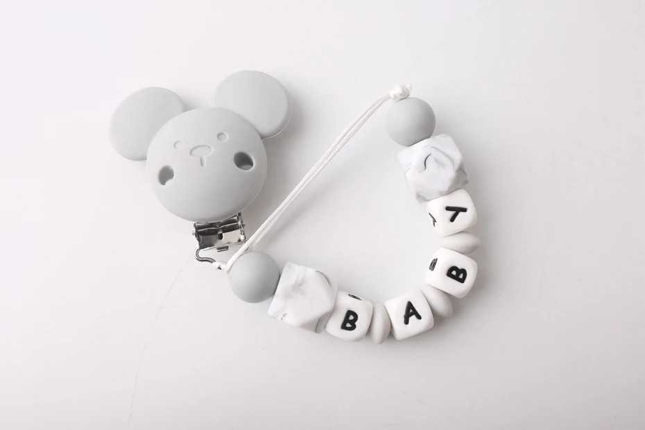 Pacifier Clip Gray Укус укусов 1 шт Носки с рисунком медведя из мультика частный настраиваемый персонализировать имя ребенка соски клипы цепи прорезывания зубов BPA бесплатно манекен детский Прорезыватель - Цвет: Pacifier Clip Gray