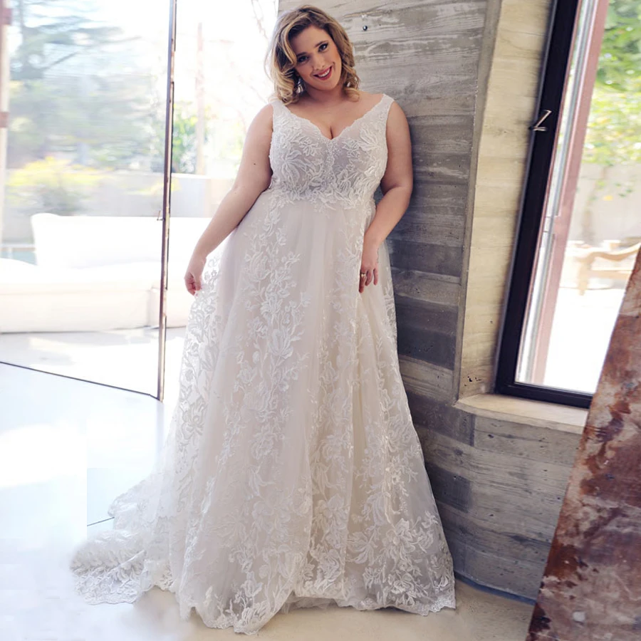 Сексуальное кружевное свадебное платье размера плюс с глубоким v образным