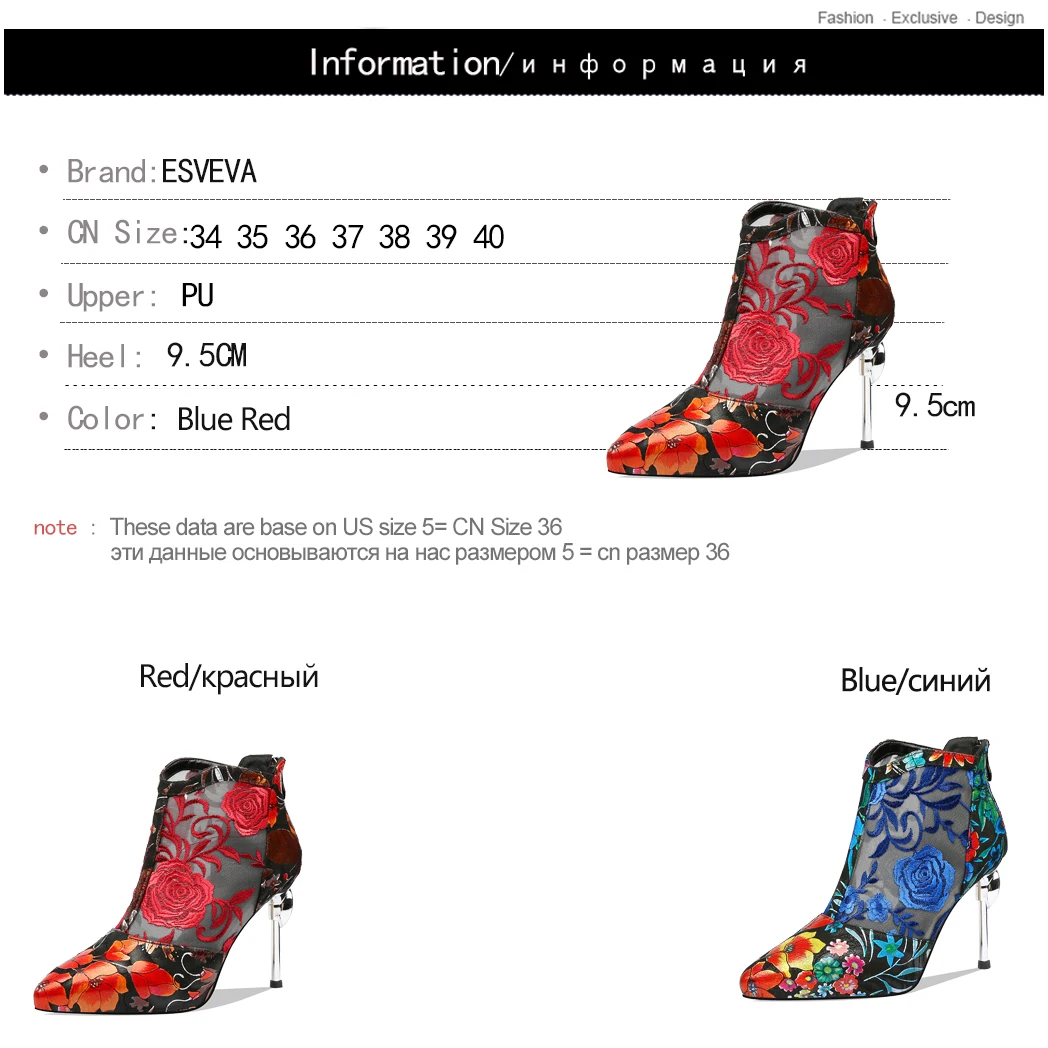 ESVEVA 2020 женская обувь на тонком высоком каблуке летние ботильоны молнии