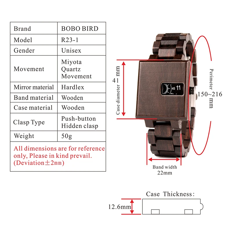 BOBO BIRD Classic Wood Watch Men Wristwatch erkek kol saati Male Quartz Square Watches In Wood Box Relogio Masculino V-R23