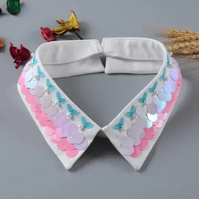 

Women's Korean Fashion beaded shirt fake collar lady's white Ties & Detachable Collar R768