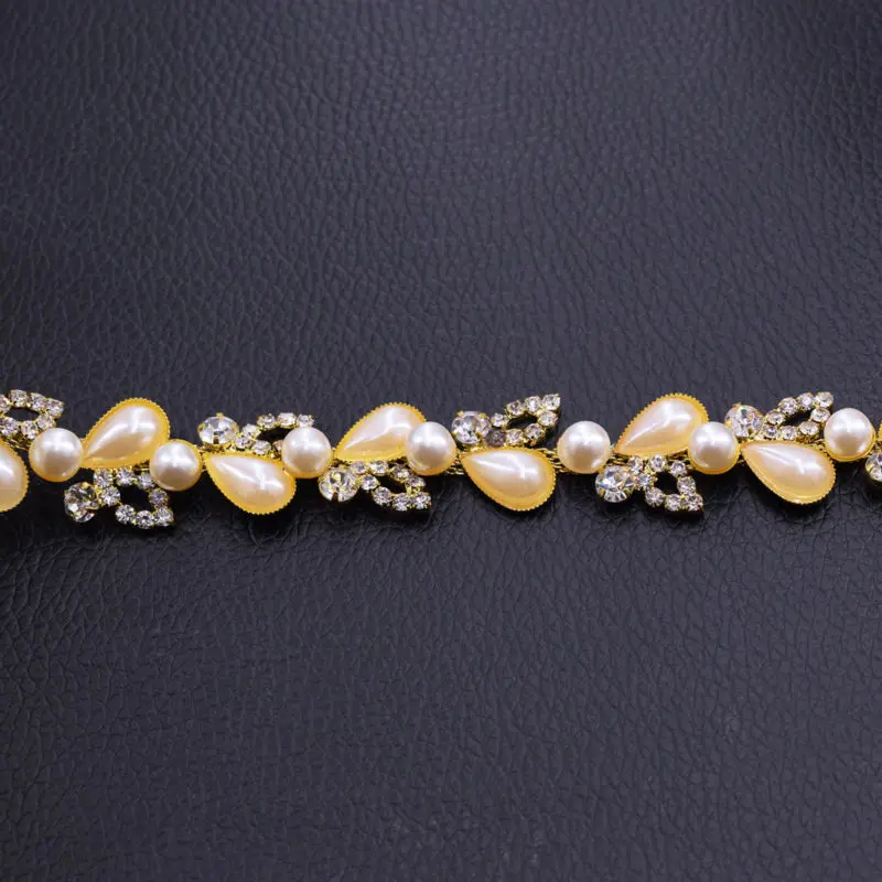 10 ярдов бежевый капельный жемчуг Стразы пришивные украшения позолоченные