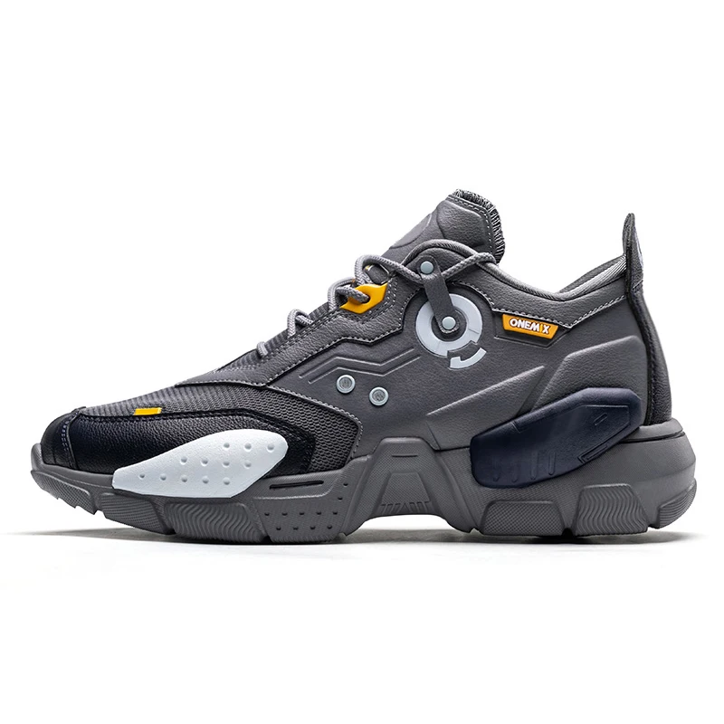 dark gray ONEMIX кроссовки унисекс большого размера новые технологии Стиль кожа амортизирующие удобные мужские спортивные кроссовки для тенниса обувь для папы - Цвет: dark gray