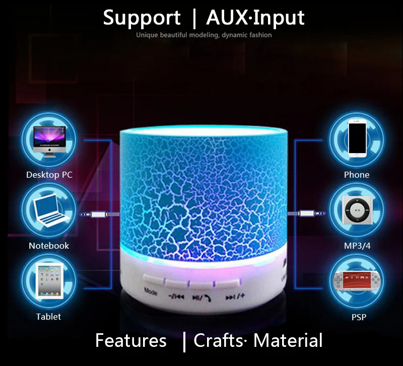 Bluetooth динамик мини беспроводной громкий динамик трещины светодиодный TF USB Сабвуфер bluetooth динамик s mp3 стерео аудио музыкальный плеер