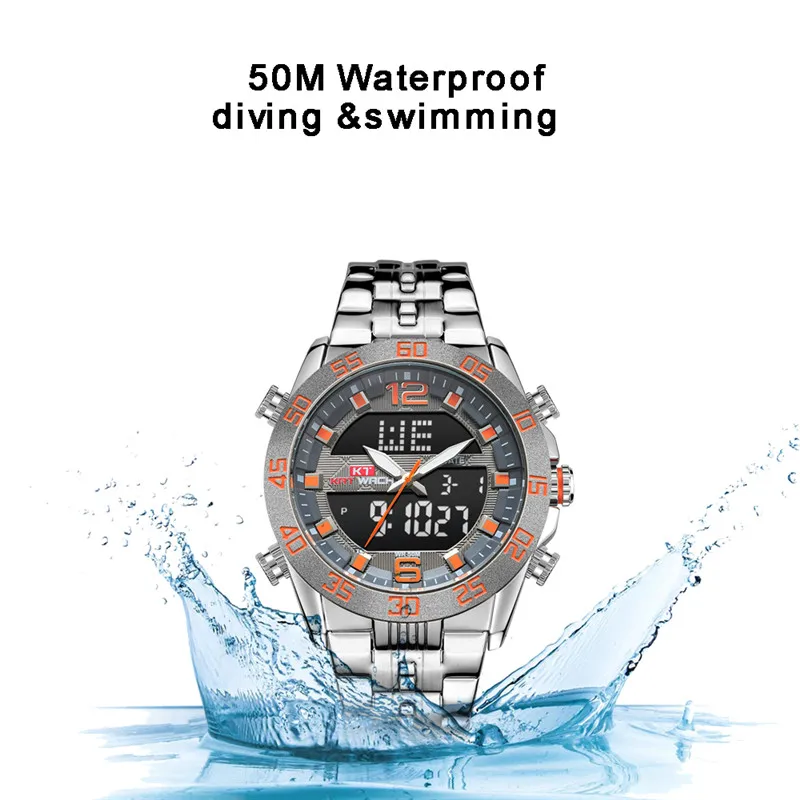 Мужские спортивные часы с большим циферблатом Кварцевые водонепроницаемые