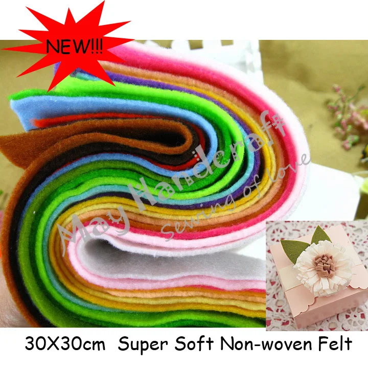 

22Pcs/Lot Super Soft Felt Fabric 1.4mm Thick Felt Fabrics Polyester Non-woven Felt Fleece Fabric Child DIY Material 30x30cm