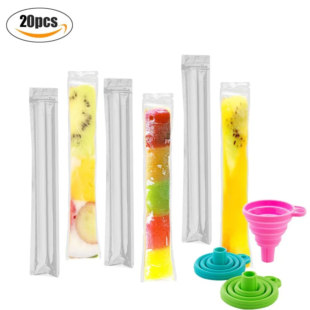 Bags Disposable DIY Ice Pop Molds Bags with Foldable Funnel  Free Zip-Top Ice Popsicle Pouch for Yogurt,Ice Candy or Freeze Pops