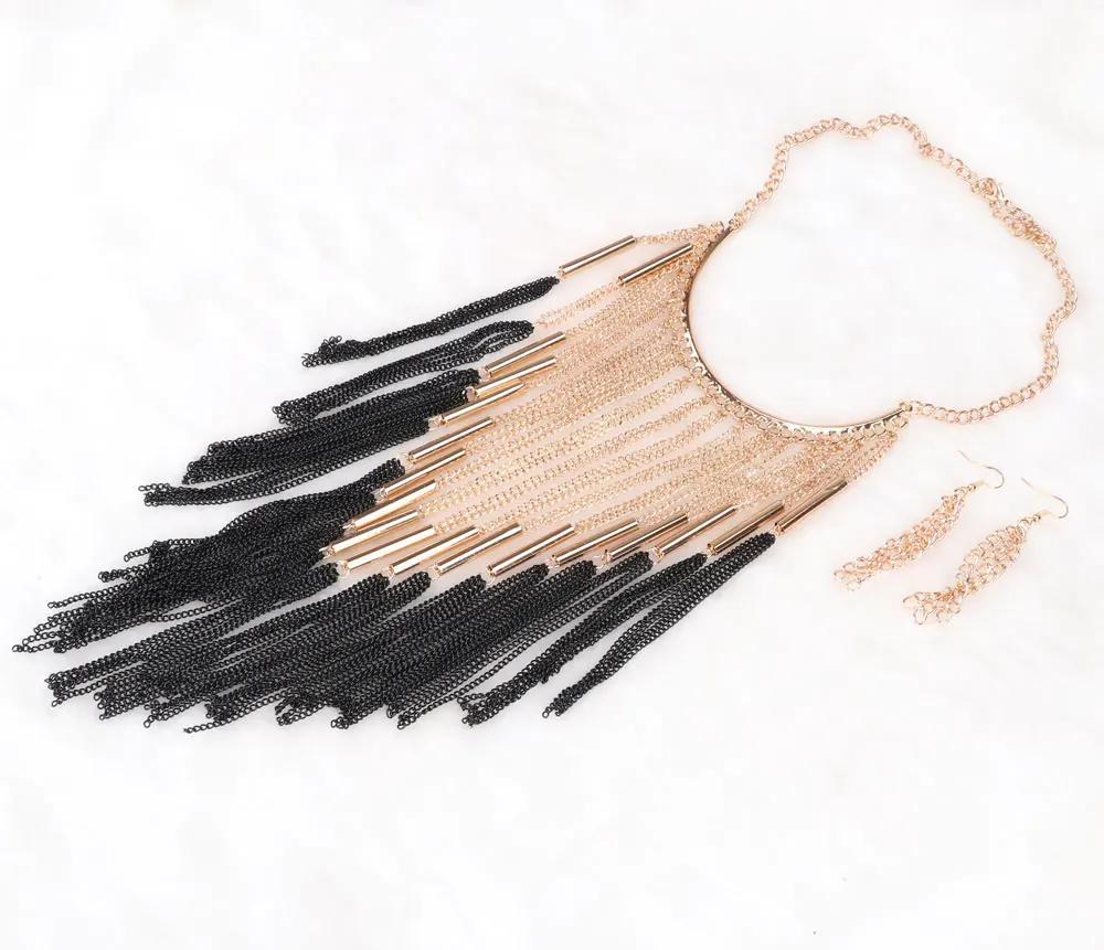 Женская Золотая цепочка с кисточками ожерелья и подвески серьги длинное