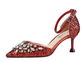 A red 6cm heel Женские босоножки; модные золотистые туфли принцессы на высоком каблуке 10 см, 6 см, с пряжкой и ремешком; роскошный дизайн - Цвет: A red 6cm heel