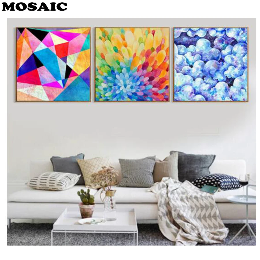 

Bright Colored Geometry"DIY Diamond Painting cross stitch 5D Full Drill square Diamond Embroidery beads Diamond Mosaic 3pcs