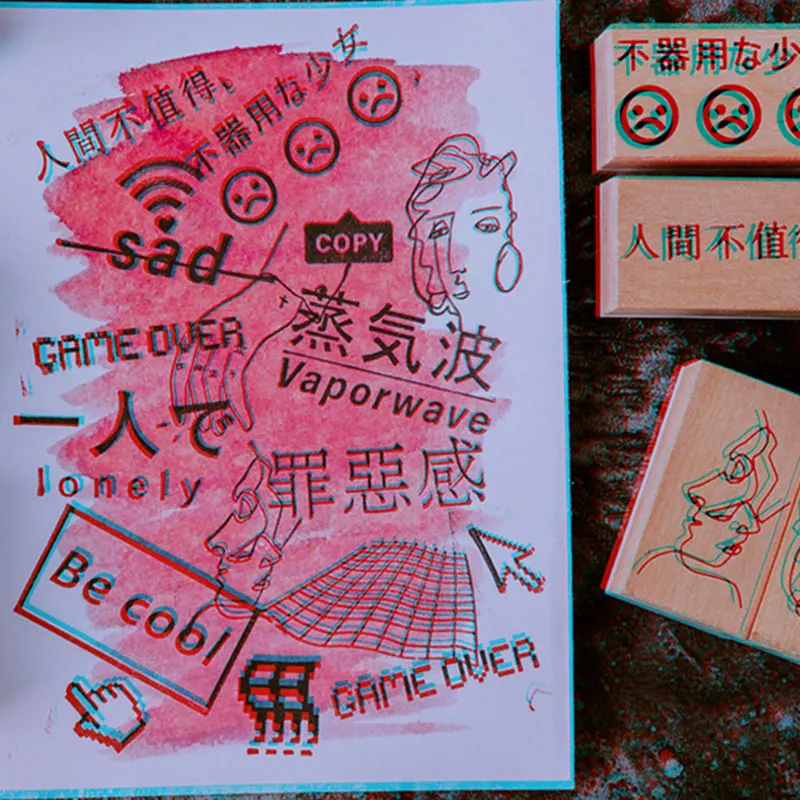 1 комплект Vaporwave серия деревянный штамп деревянные резиновые штампы для Handmade