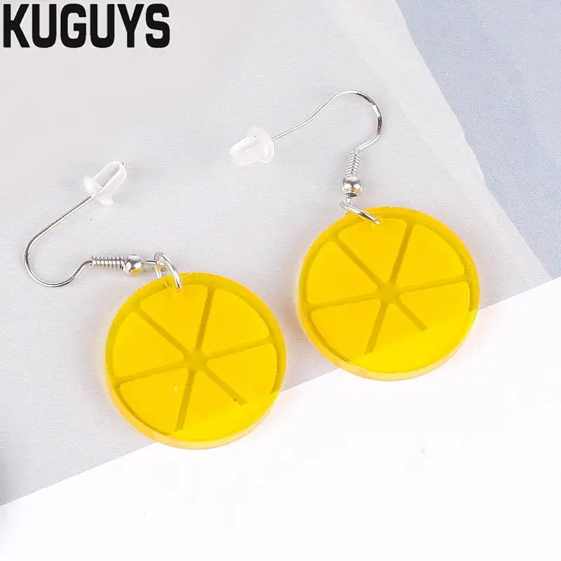 KUGUYS Trendy Jewelry Cute Lemon Earrings for Womens Pendientes Clear Acrylic Round Drop Oorbellen Brincos Accessories | Украшения и