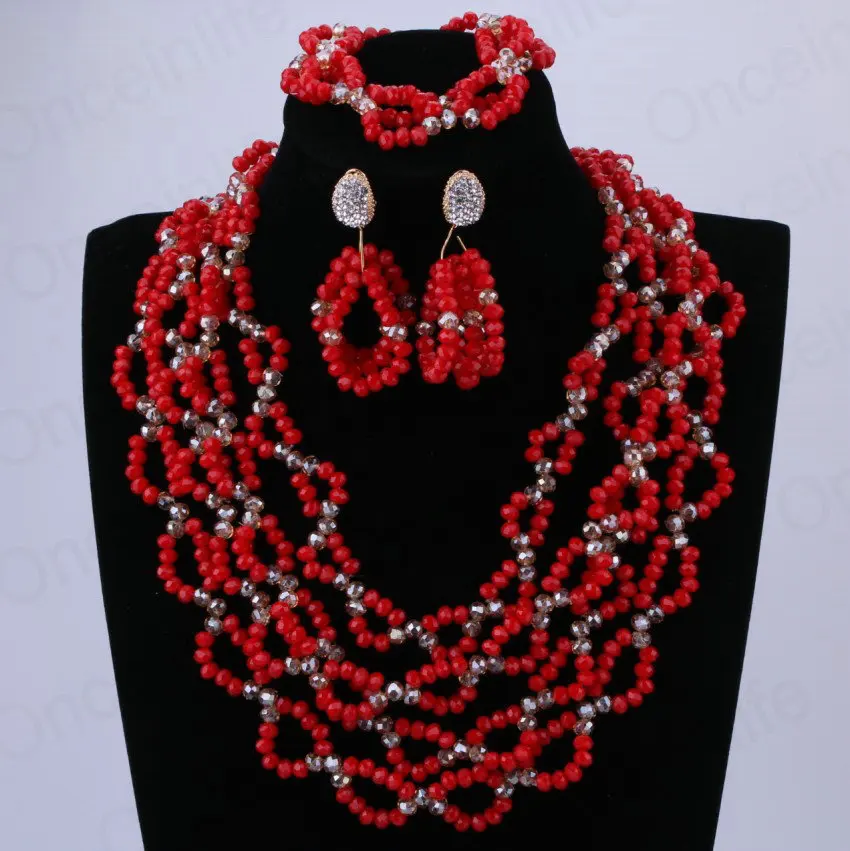 Комплект ювелирных изделий из красных и длинных жемчужин в африканском стиле