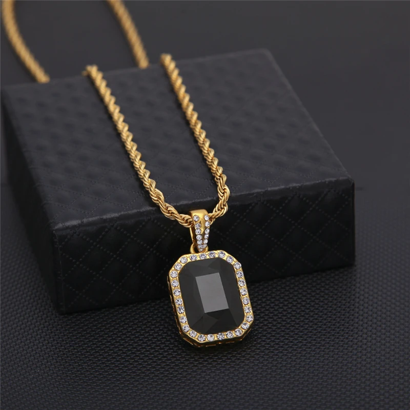 Винтаж хип хоп золотой Bling Iced Out Мини камень нержавеющая сталь цепь подвески ожерелья для мужчин женщин Хрустальный ювелирный кулон