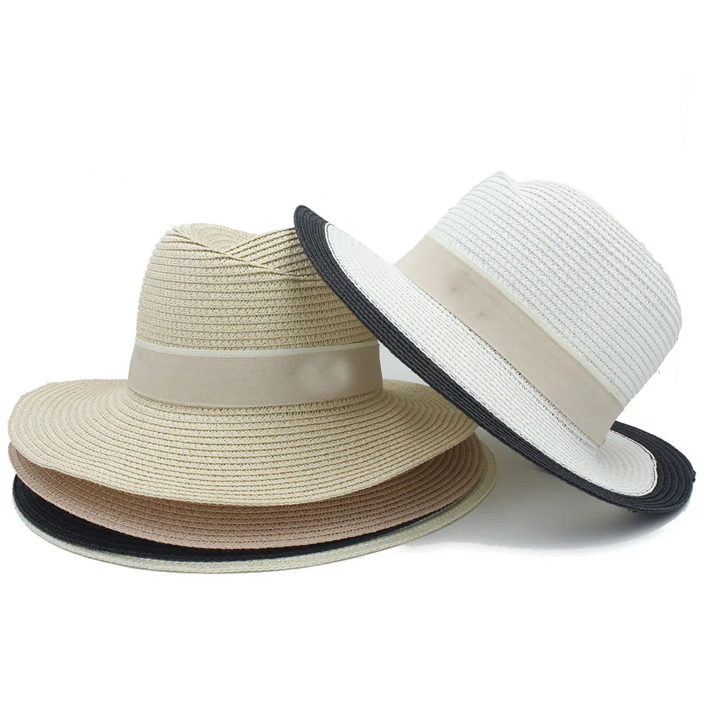 Модная Летняя женская и мужская соломенная шляпа от солнца элегантная с широкими