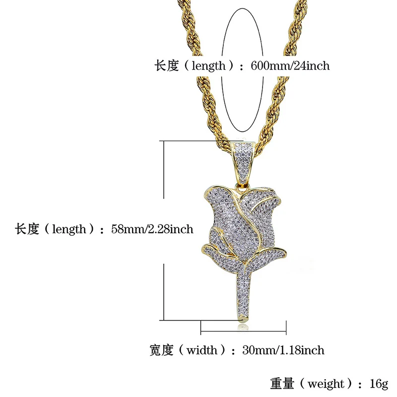 Elegant white Rose Pendants Necklaces for Women Micro Paved AAA CZ Stone Bling Ice Out Men Hip Hop Rapper Jewelry Party Gift | Украшения и