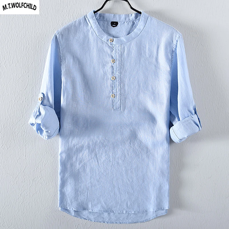 Высококачественные мужские рубашки из 100% льна Новинка осени 2018 модные с длинными