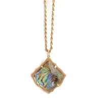 2019 new gone tone four sided polygon quadrilateral faceted abalone mother pearl shell necklace pendants for women