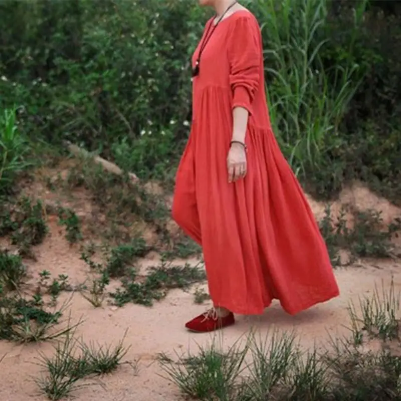 Женское льняное платье макси с длинным рукавом большого размера|maxi linen dress|linen