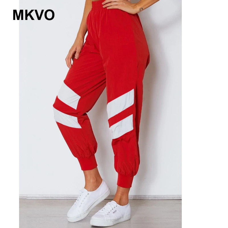 Модные сшивные спортивные штаны шаровары широкие брюки женские с высокой талией