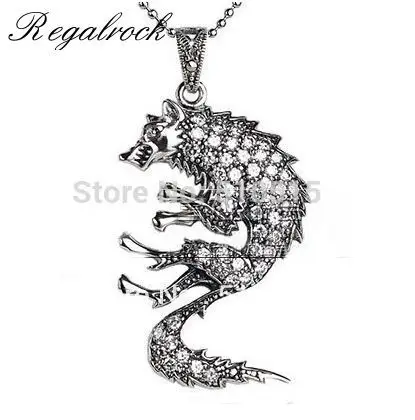 Hot Totem Crystal Dire Wolf Pendant Necklace |