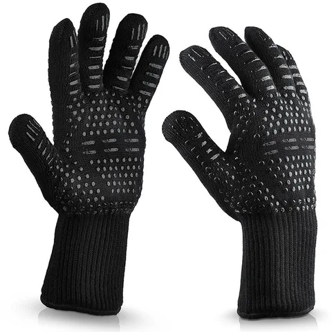 Перчатки для барбекю 300-500 градусов по Цельсию, очень термостойкие хлопковые перчатки с подкладкой для приготовления пищи, огнестойкие, с защитой от ожогов, рабочие перчатки для барбекю