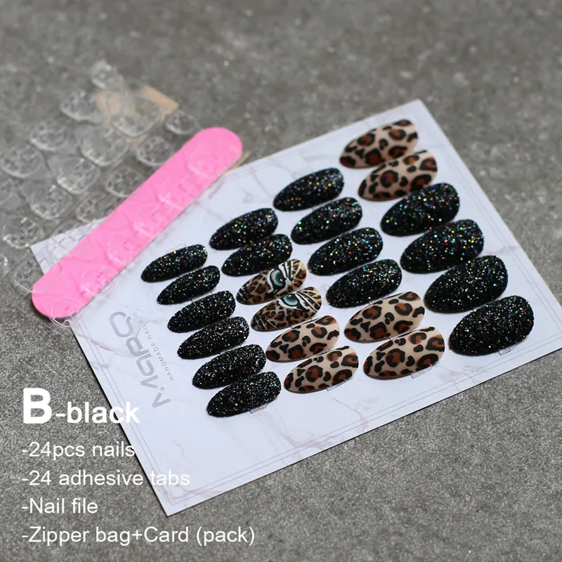 B-Black Матовый тигровый гвоздь акриловые накладные ногти черная коробка Леопардовый акцент пресс на ногтях кофе Флэш шпильки накладные ногти коричневый блеск золото - Цвет: B-Black