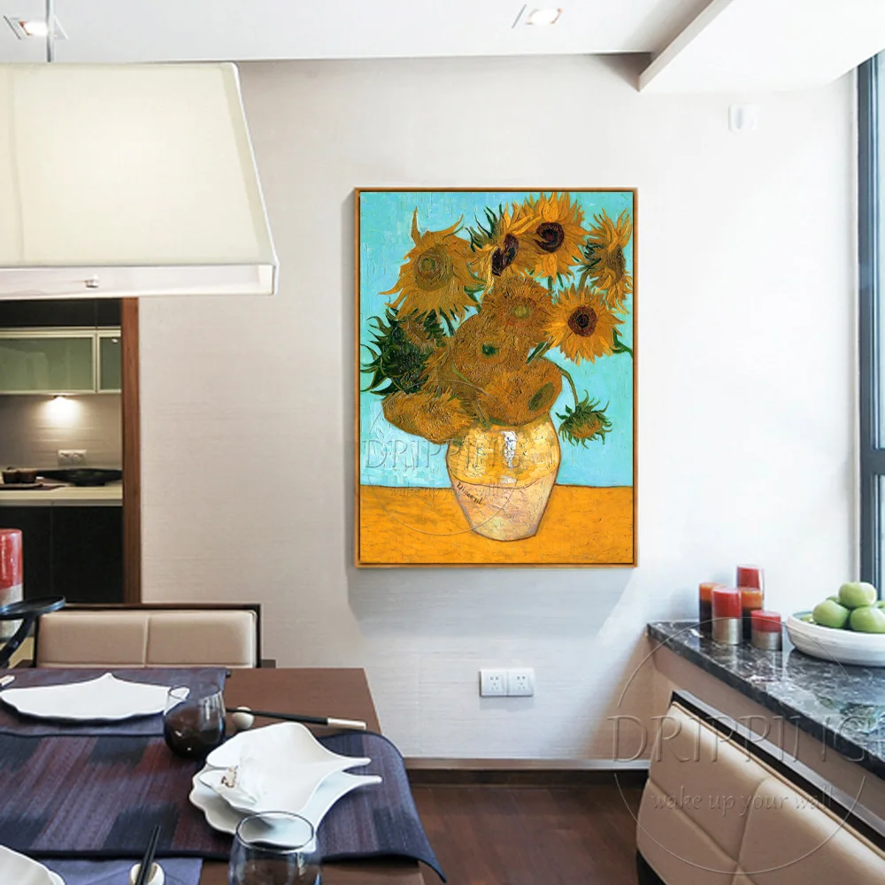 Top Artist Team Hand-painted Impressionist Sunflower Oil Painting Van Gogh Still Life Vase with Twelve Sunflowers | Дом и сад