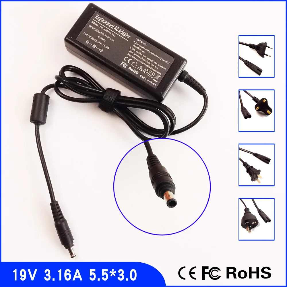 

19V 3.16A Laptop Ac Adapter Power SUPPLY + Cord for Samsung NP-X460-AA01US NP-X460-WS01US NP-QX411-W01UB NP-QX412 RV510 QX411