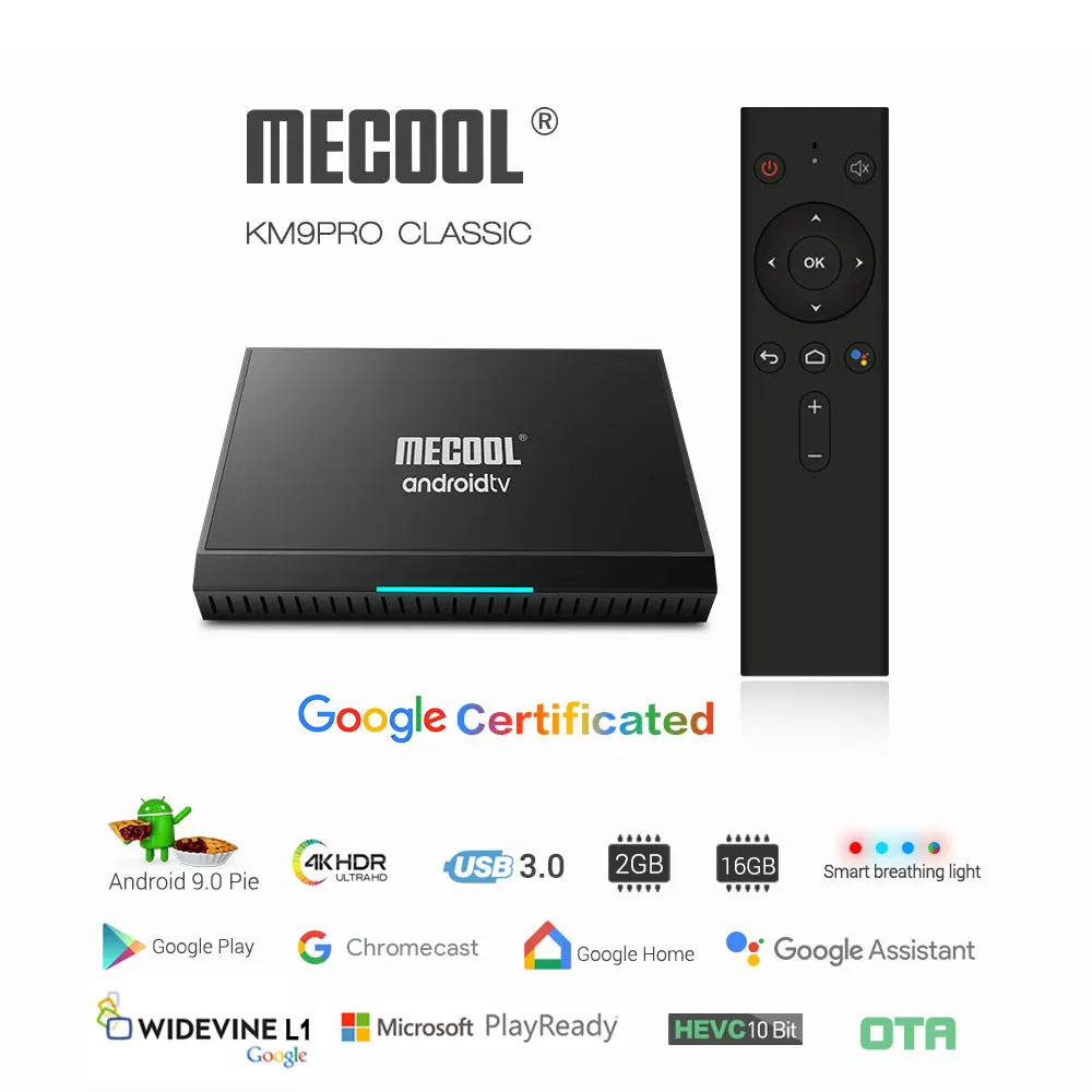 Mecool KM9 Pro Classic Console Android TV Box Amlogic S905X2 Android 9.0 2G 16G 4K HDR Chrome Cast Voice Control Smart Prefix