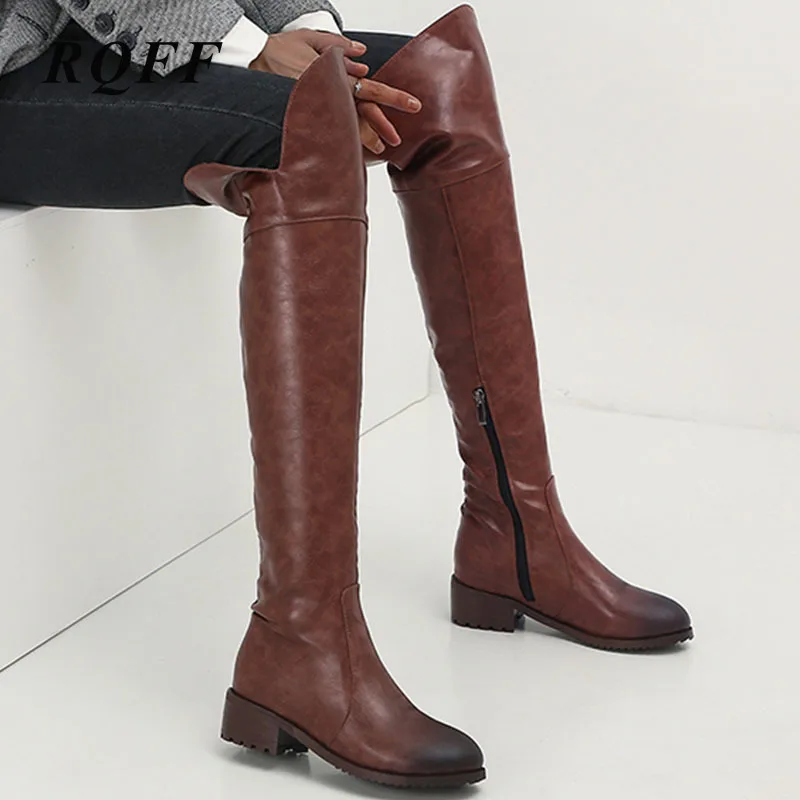 Pver the knee/новые женские сапоги на среднем квадратном каблуке сезон осень зима