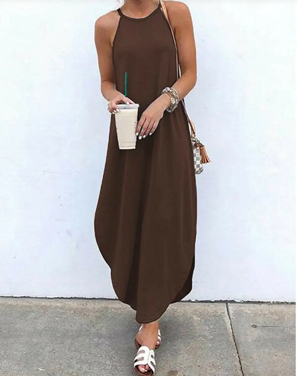 Хаки Drees женское Макси Бохо с открытой спиной летнее Холтер без Рукавов сплошное свободное пляжное детское летнее платье - Цвет: Хаки