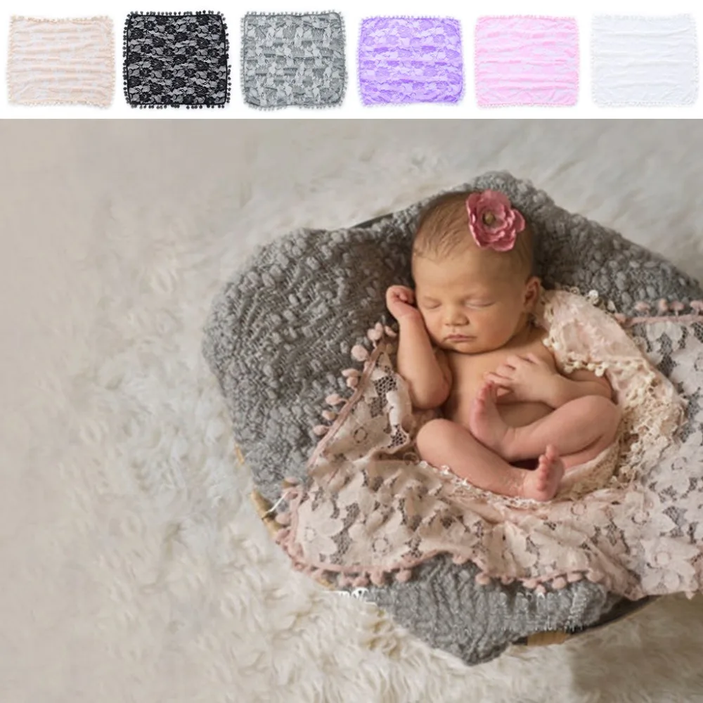 Одеяло для фотосъемки новорожденных малышей с кисточками и кружевом|blanket