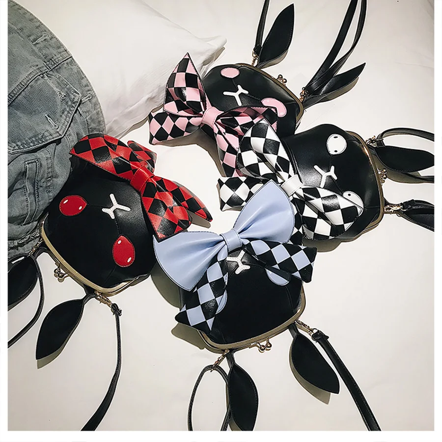 Harajuku Кролик Банни Монстр плед лук Crossbody сумки Для женщин из искусственной кожи