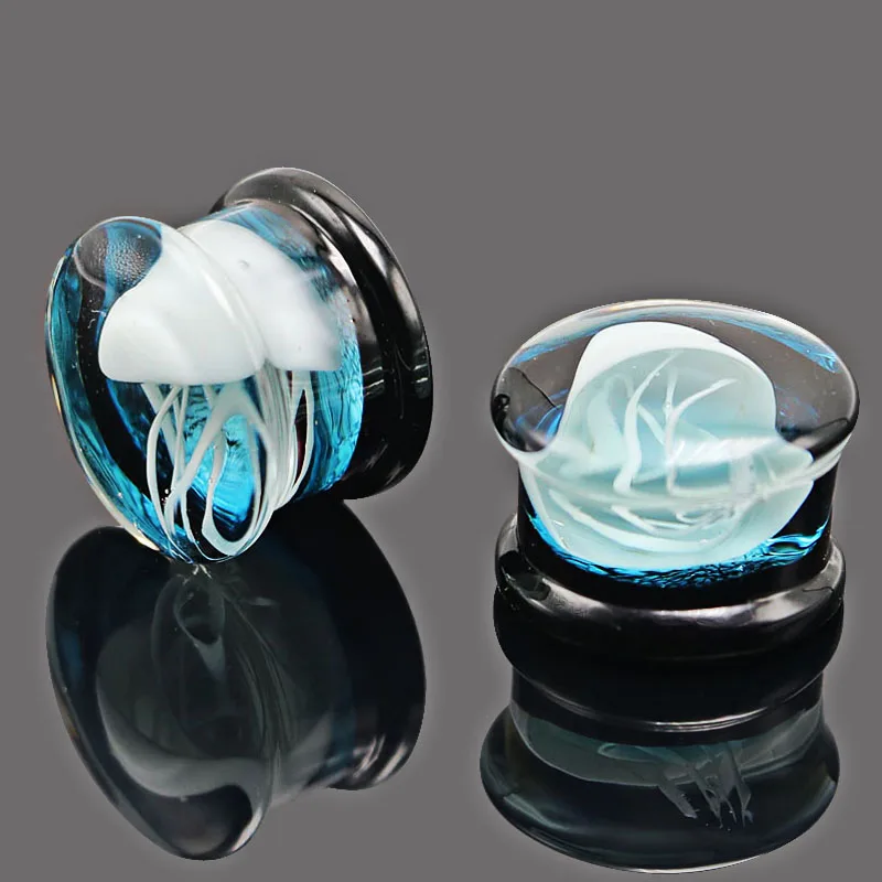 2 шт./лот Медузы стеклянные затычки для ушей и тоннели измерительные серьги