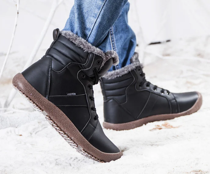 

LFFZ Men Winter Boots Male Snow Boots Waterproof Warm Fur Casual Shoes Leather Boots Chaussure Homme Plus Size 36~48 ZLL438