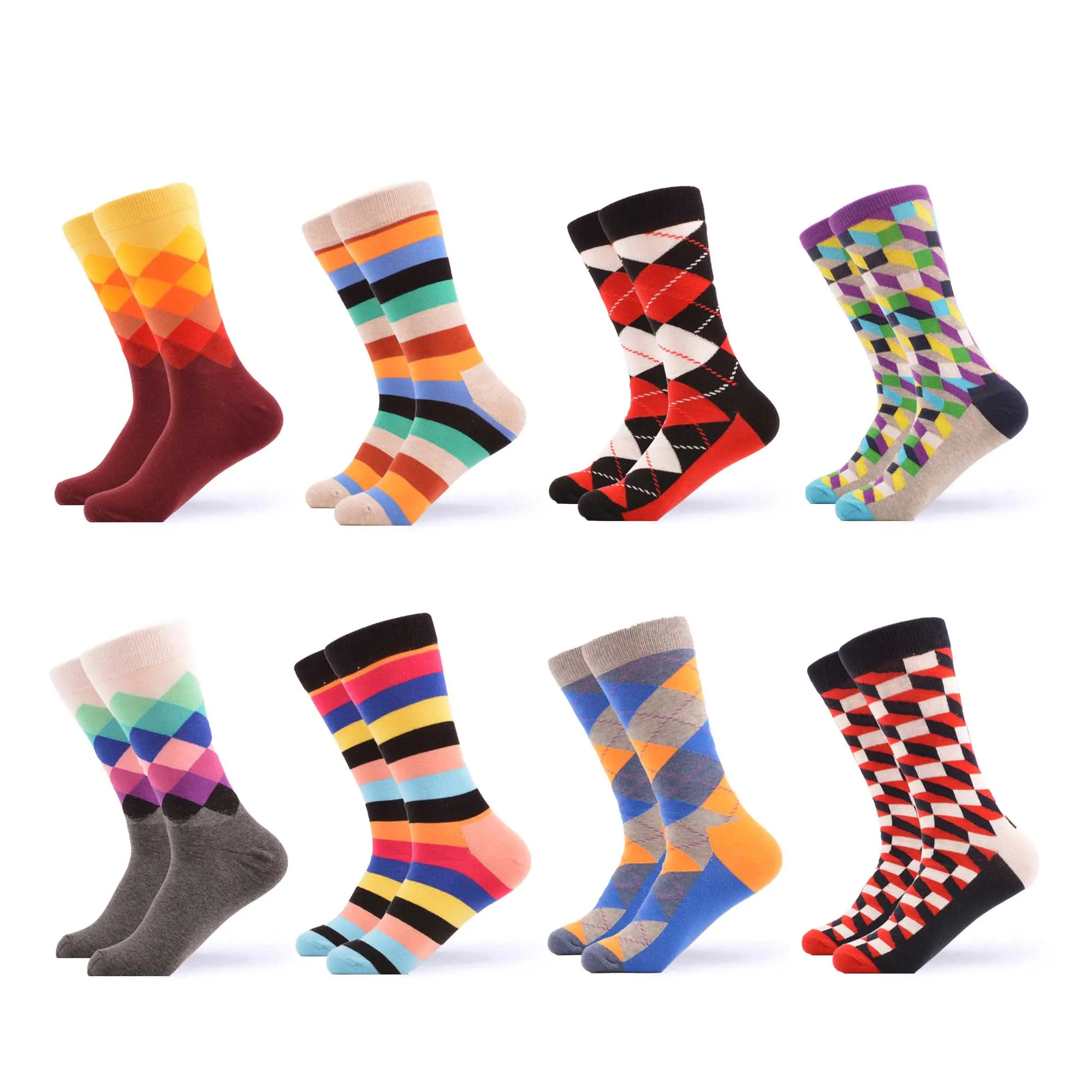 05874 (8 pairs) SANZETTI, мужские цветные Повседневные носки, носки из чёсаного хлопка, дизайнерские носки в стиле Харадзюку, носки в стиле хип-хоп, геометрические, в клетку, в горошек, подарки, счастливые носки - Цвет: 05874 (8 pairs)