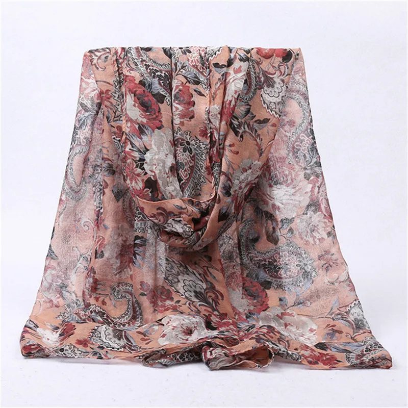 Зимний платок женские шарфы длинный шарф вуаль для женщин с цветочным принтом