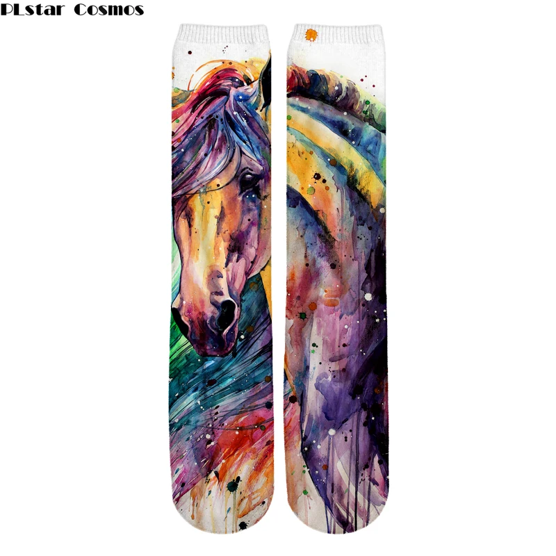 

Newest 3D Prints Cute Socks horse Creative Long Patterns Fashion Funny Art Long Women men Cotton Socks
