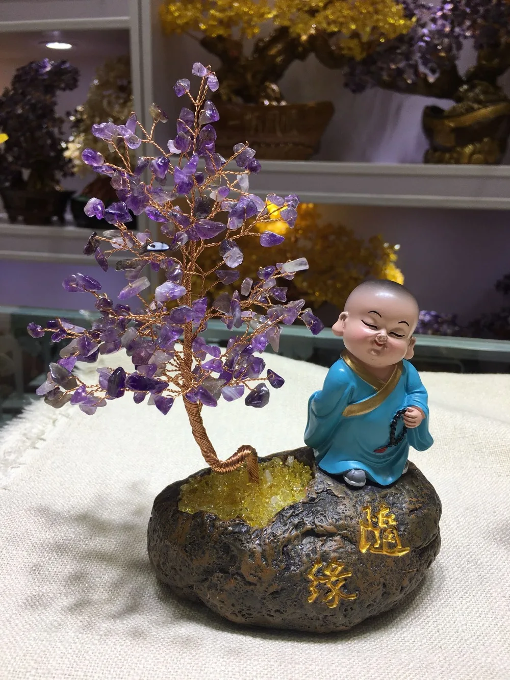 

natural amethyst quartz gemstone crystal lucky tree reiki healing citrine gemstone with nice feng shui home decoraton