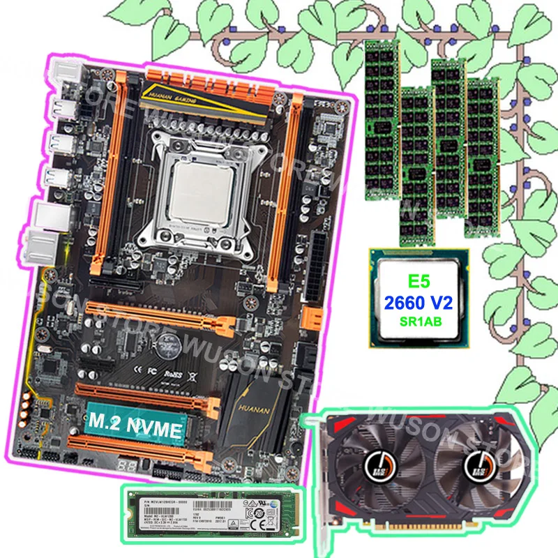 В продаже комплект материнской платы HUANAN ZHI X79 видеокарта GTX750TI 2 Гб 128 ГБ NVME SSD 2280 ЦП