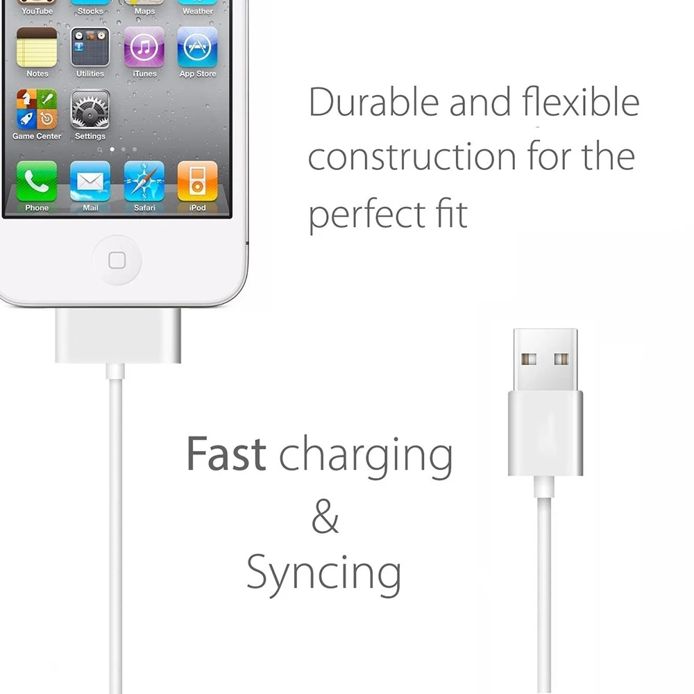 NYFundas 3 шт. usb Кабель зарядного устройства для передачи данных для iphone 4 4S ipod nano ipad 2 3 iphone 4S 30pin 1 м Шнур usb кабель для зарядки kabel cargador
