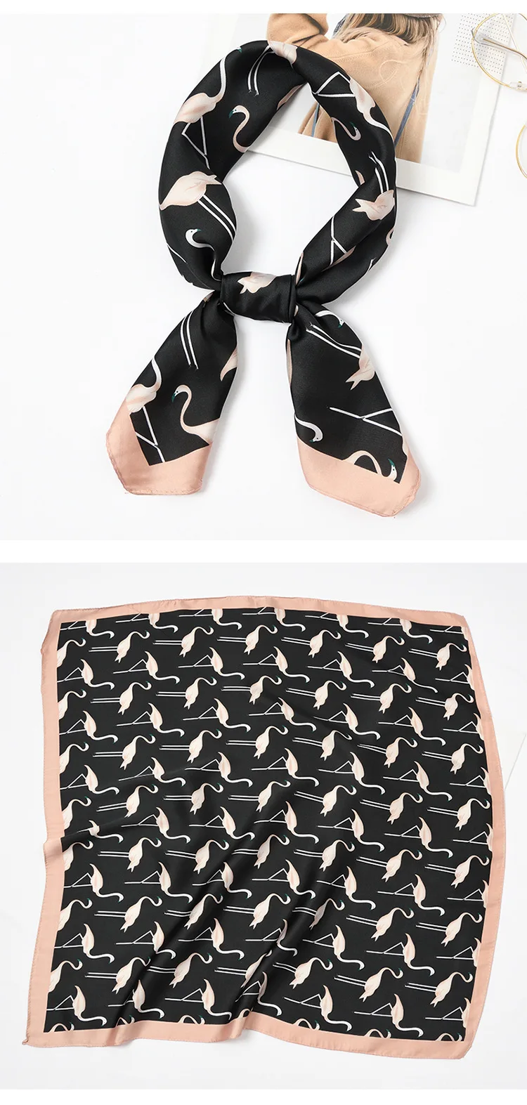 Yishine 70x70 см женский многофункциональный шарф из искусственного шелка Фламинго Животные Печатные атласные маленькие квадратные обертки шарфы шаль