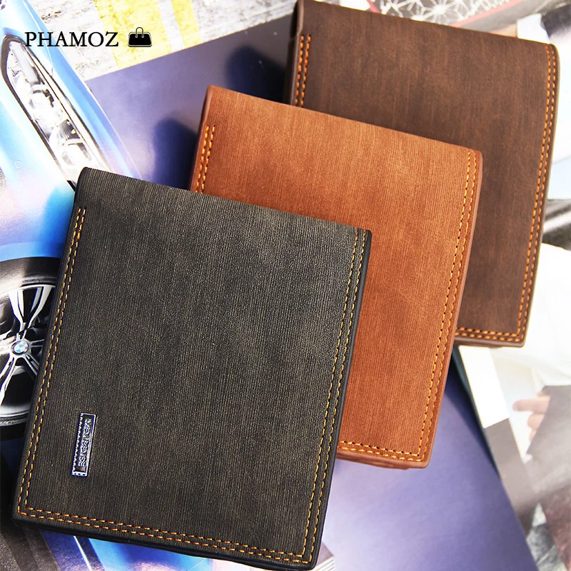 Роскошный кошелек PHAMOZ тонкий короткий Мужской мини высокого качества из кожи с
